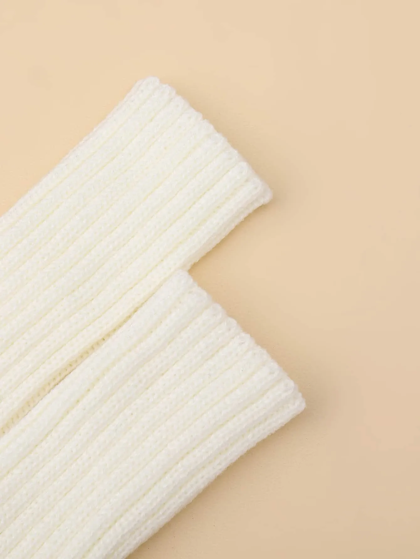 1pair Ribbed Knit Half Finger Gloves - White