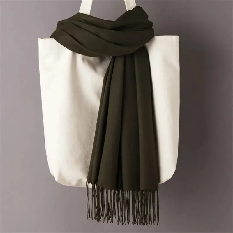 1pc Fashion Solid Color Women Scarf Winter Hijabs Tessale Tassels Long Lady Shawls Cashmere Like Pashmina Hijabs Scarves Wraps