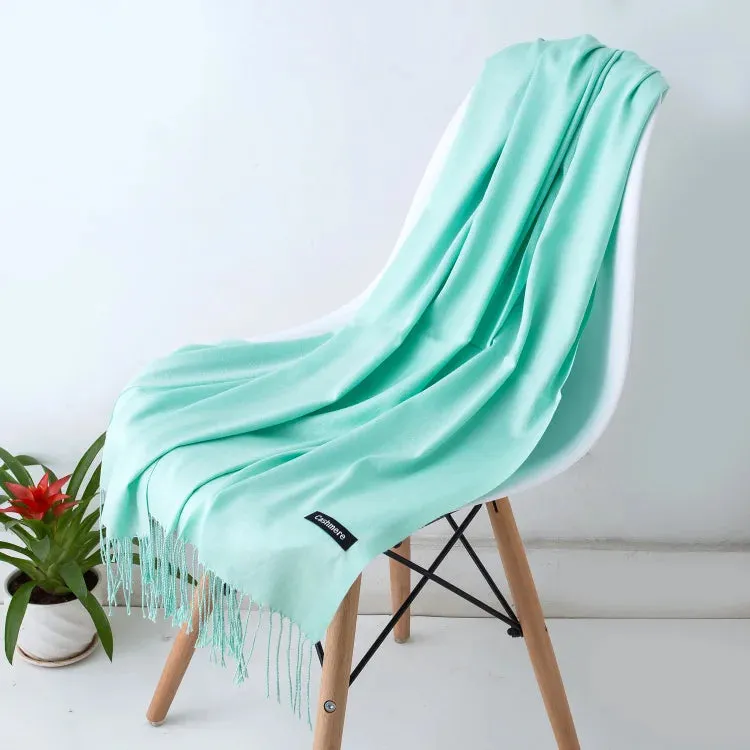 1pc Fashion Solid Color Women Scarf Winter Hijabs Tessale Tassels Long Lady Shawls Cashmere Like Pashmina Hijabs Scarves Wraps