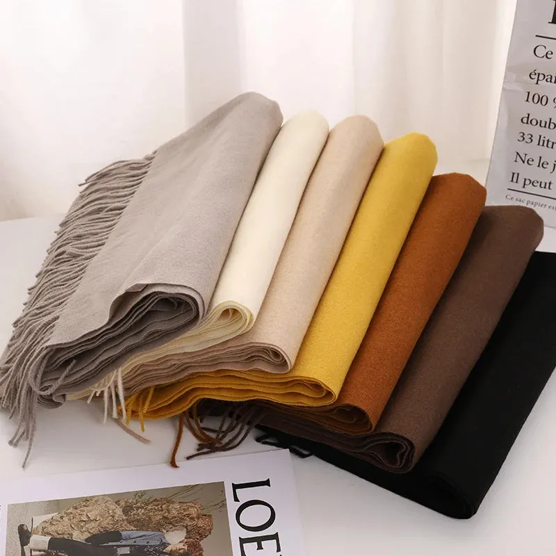 1pc Fashion Solid Color Women Scarf Winter Hijabs Tessale Tassels Long Lady Shawls Cashmere Like Pashmina Hijabs Scarves Wraps