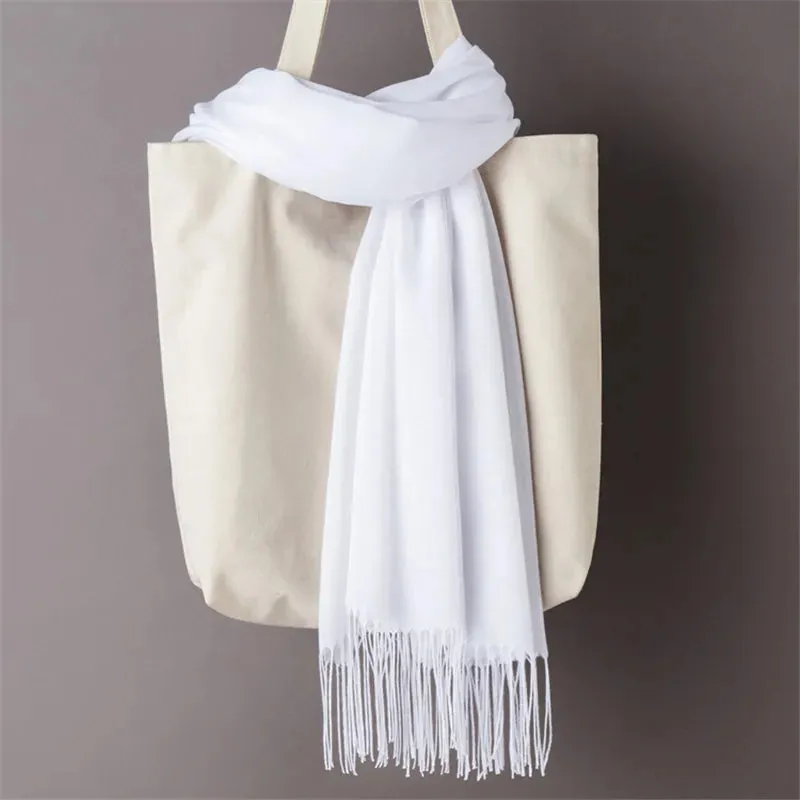 1pc Fashion Solid Color Women Scarf Winter Hijabs Tessale Tassels Long Lady Shawls Cashmere Like Pashmina Hijabs Scarves Wraps