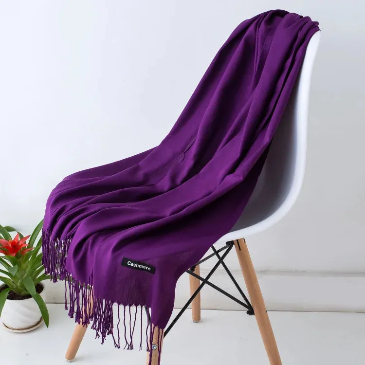 1pc Fashion Solid Color Women Scarf Winter Hijabs Tessale Tassels Long Lady Shawls Cashmere Like Pashmina Hijabs Scarves Wraps