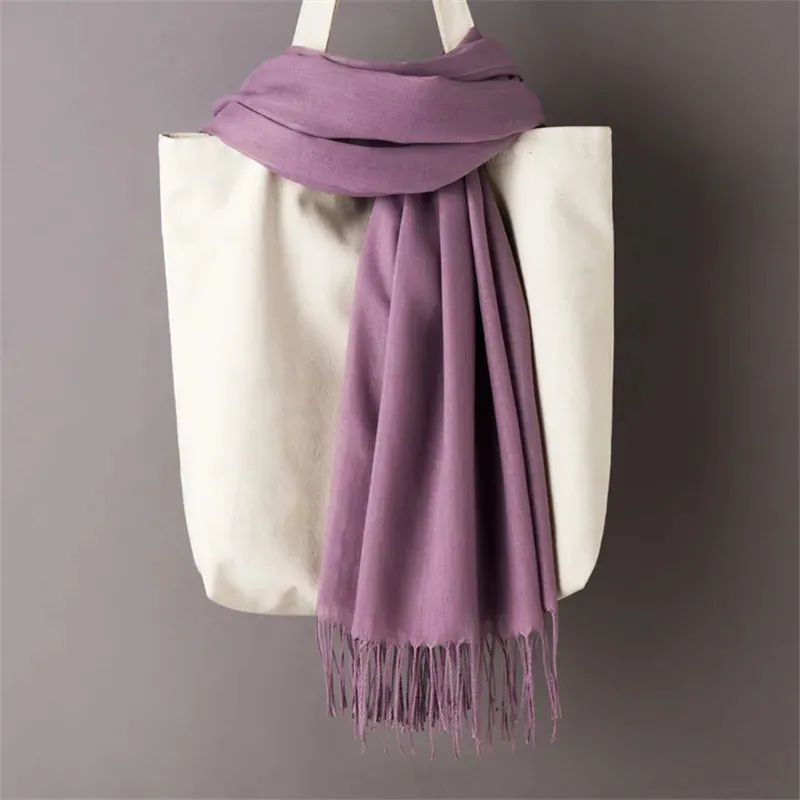 1pc Fashion Solid Color Women Scarf Winter Hijabs Tessale Tassels Long Lady Shawls Cashmere Like Pashmina Hijabs Scarves Wraps