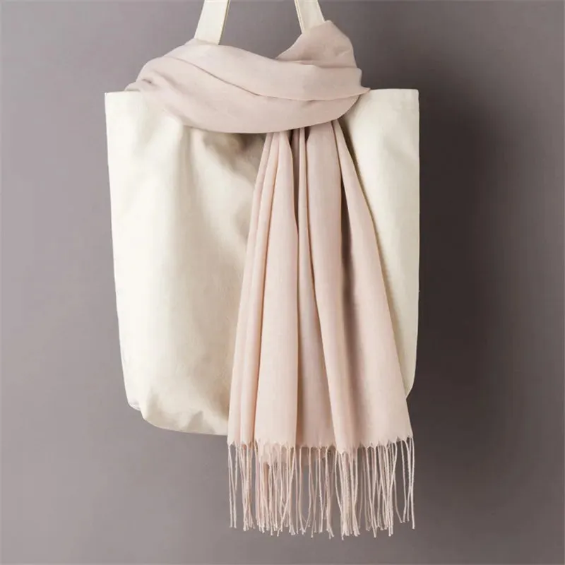 1pc Fashion Solid Color Women Scarf Winter Hijabs Tessale Tassels Long Lady Shawls Cashmere Like Pashmina Hijabs Scarves Wraps