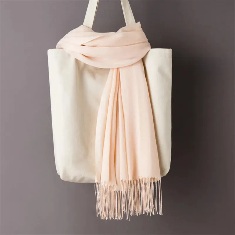 1pc Fashion Solid Color Women Scarf Winter Hijabs Tessale Tassels Long Lady Shawls Cashmere Like Pashmina Hijabs Scarves Wraps