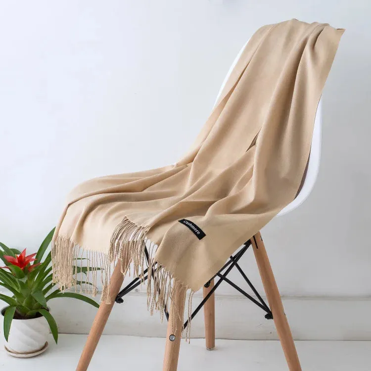 1pc Fashion Solid Color Women Scarf Winter Hijabs Tessale Tassels Long Lady Shawls Cashmere Like Pashmina Hijabs Scarves Wraps