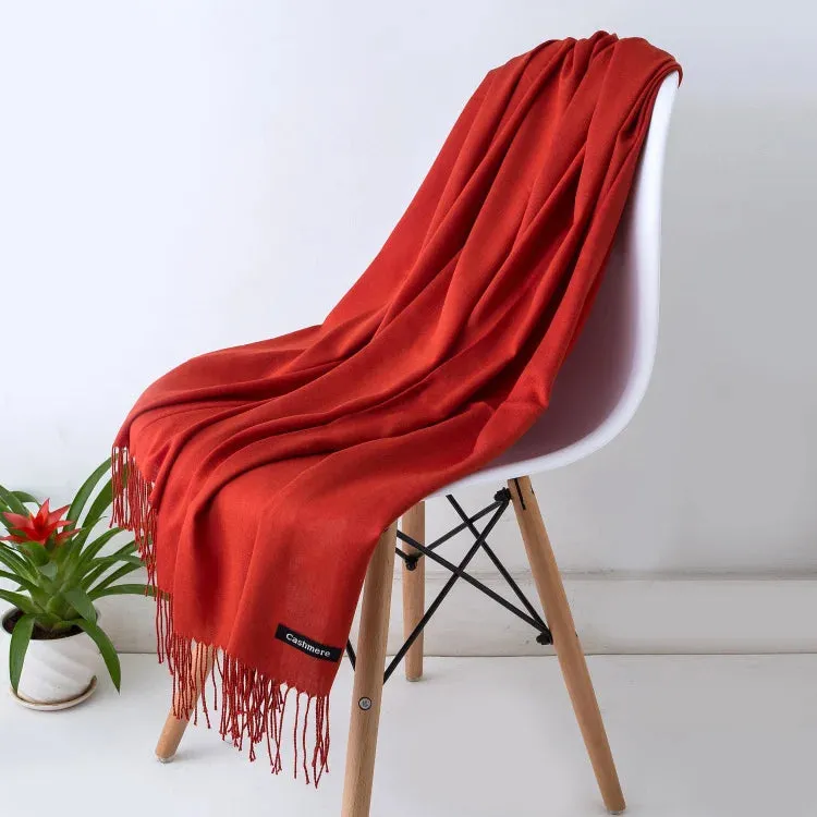 1pc Fashion Solid Color Women Scarf Winter Hijabs Tessale Tassels Long Lady Shawls Cashmere Like Pashmina Hijabs Scarves Wraps