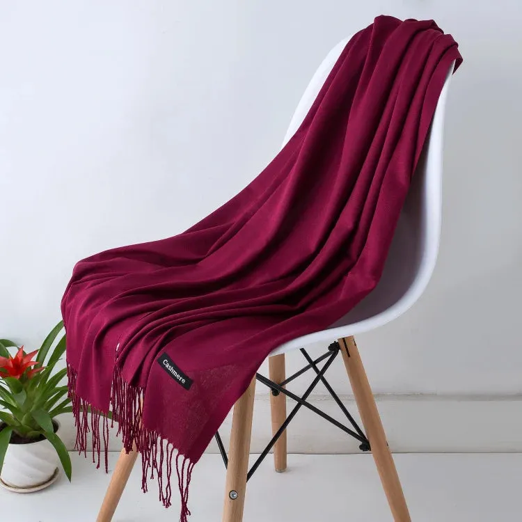 1pc Fashion Solid Color Women Scarf Winter Hijabs Tessale Tassels Long Lady Shawls Cashmere Like Pashmina Hijabs Scarves Wraps