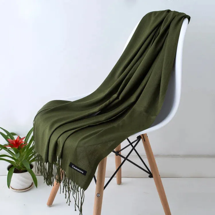 1pc Fashion Solid Color Women Scarf Winter Hijabs Tessale Tassels Long Lady Shawls Cashmere Like Pashmina Hijabs Scarves Wraps