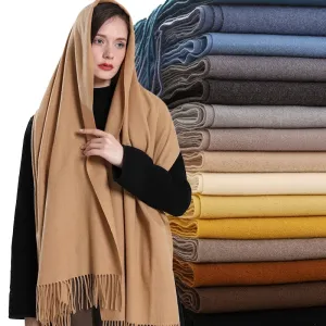 1pc Fashion Solid Color Women Scarf Winter Hijabs Tessale Tassels Long Lady Shawls Cashmere Like Pashmina Hijabs Scarves Wraps