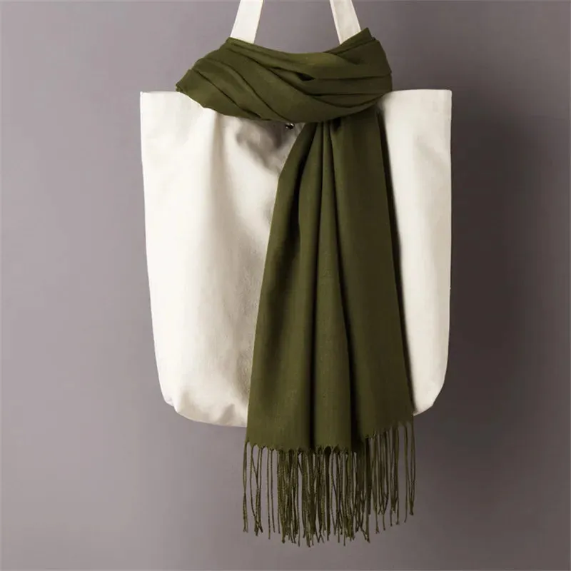 1pc Fashion Solid Color Women Scarf Winter Hijabs Tessale Tassels Long Lady Shawls Cashmere Like Pashmina Hijabs Scarves Wraps