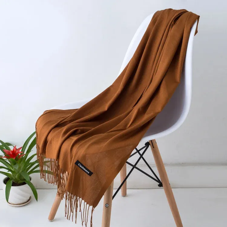 1pc Fashion Solid Color Women Scarf Winter Hijabs Tessale Tassels Long Lady Shawls Cashmere Like Pashmina Hijabs Scarves Wraps