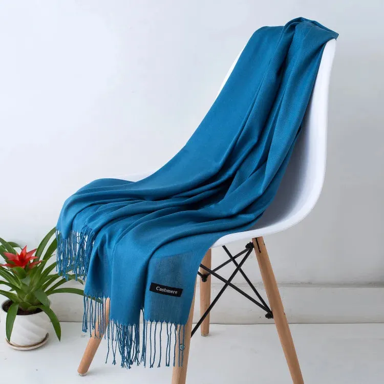 1pc Fashion Solid Color Women Scarf Winter Hijabs Tessale Tassels Long Lady Shawls Cashmere Like Pashmina Hijabs Scarves Wraps