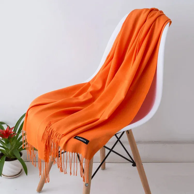 1pc Fashion Solid Color Women Scarf Winter Hijabs Tessale Tassels Long Lady Shawls Cashmere Like Pashmina Hijabs Scarves Wraps