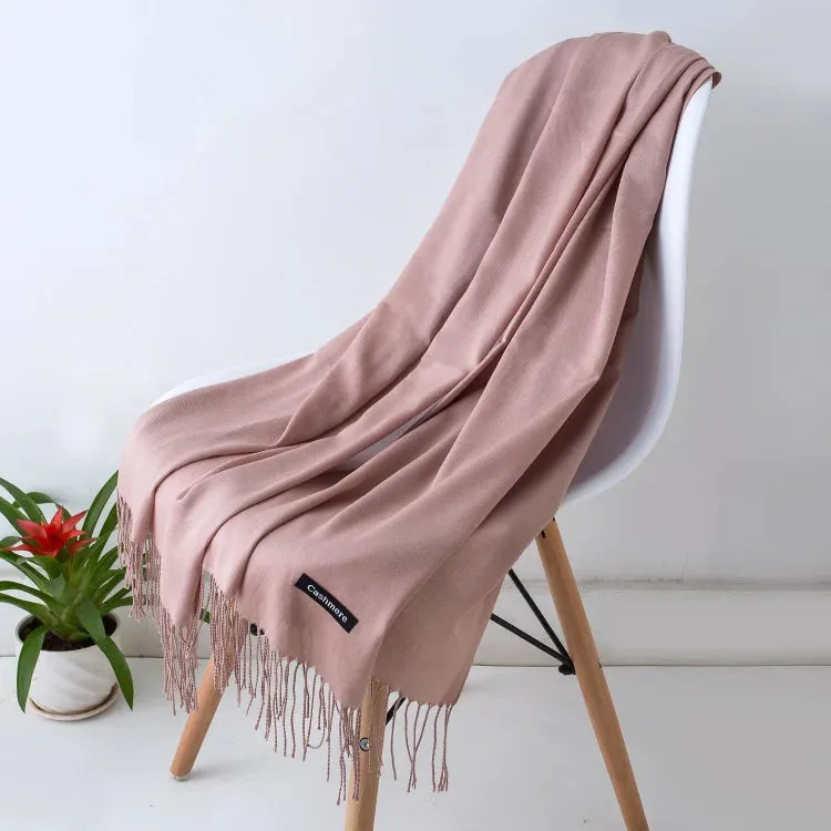 1pc Fashion Solid Color Women Scarf Winter Hijabs Tessale Tassels Long Lady Shawls Cashmere Like Pashmina Hijabs Scarves Wraps