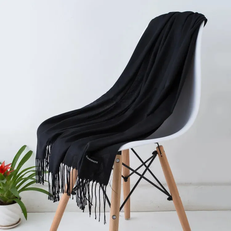 1pc Fashion Solid Color Women Scarf Winter Hijabs Tessale Tassels Long Lady Shawls Cashmere Like Pashmina Hijabs Scarves Wraps
