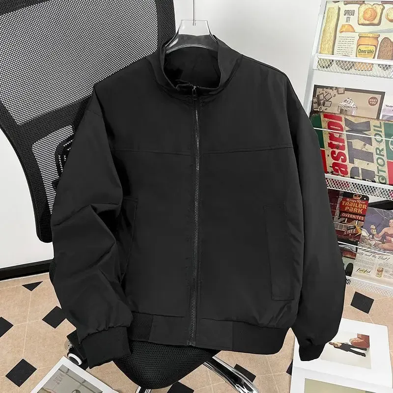 ADVBRIDGE  -  Autumn Winter Preppy Style Zipper Pockets Lantern Long Sleeve Men's Clothing High-neck Cardigan Solid Color Coats Jackets Tops