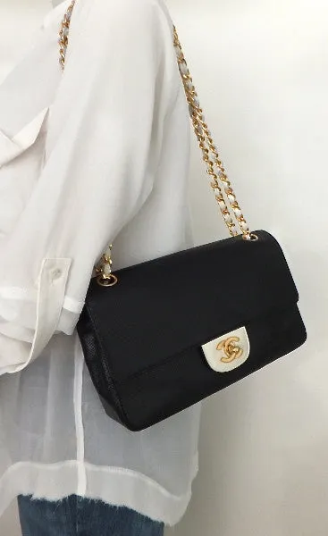 Authentic Chanel Perforated Black & White 10” 2.55 Flapover