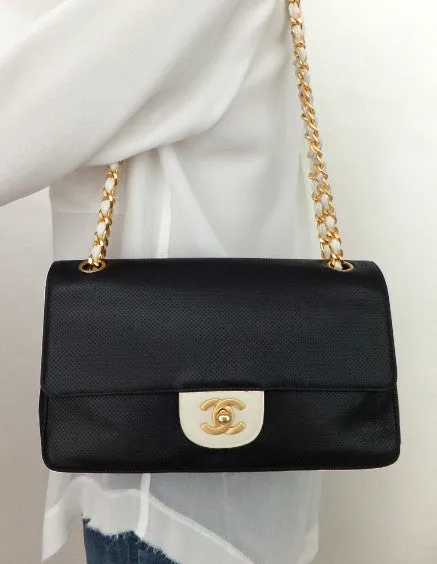 Authentic Chanel Perforated Black & White 10” 2.55 Flapover