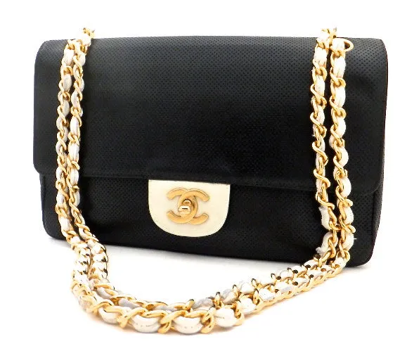 Authentic Chanel Perforated Black & White 10” 2.55 Flapover