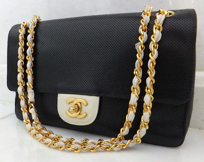 Authentic Chanel Perforated Black & White 10” 2.55 Flapover