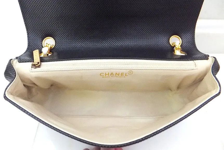Authentic Chanel Perforated Black & White 10” 2.55 Flapover