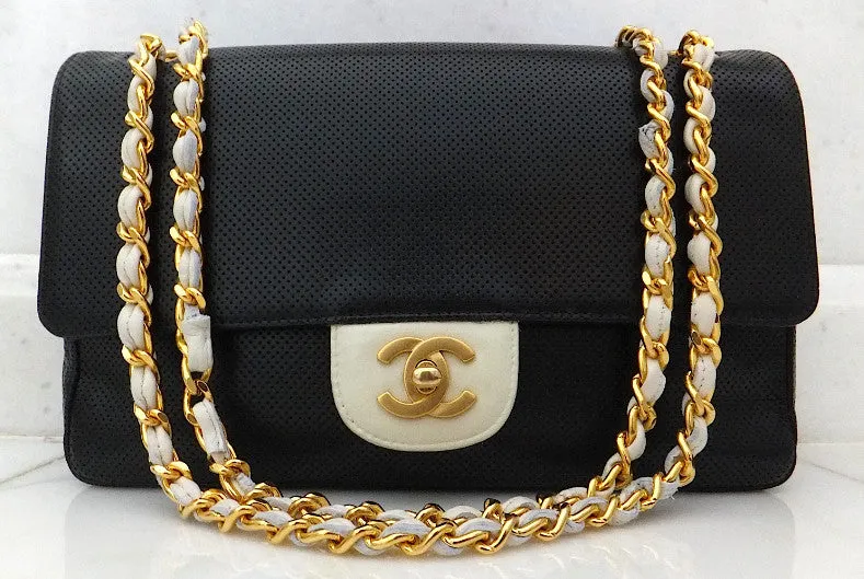 Authentic Chanel Perforated Black & White 10” 2.55 Flapover