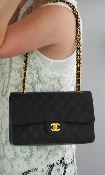 Authentic Chanel Vintage Black 2.55 10” Flapover