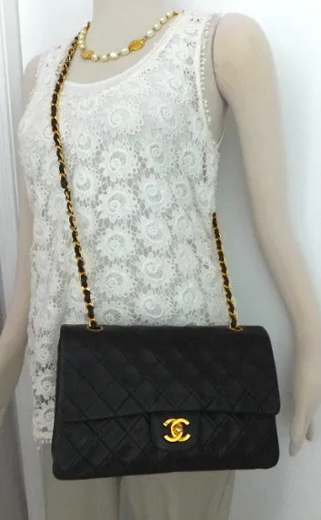 Authentic Chanel Vintage Black 2.55 10” Flapover