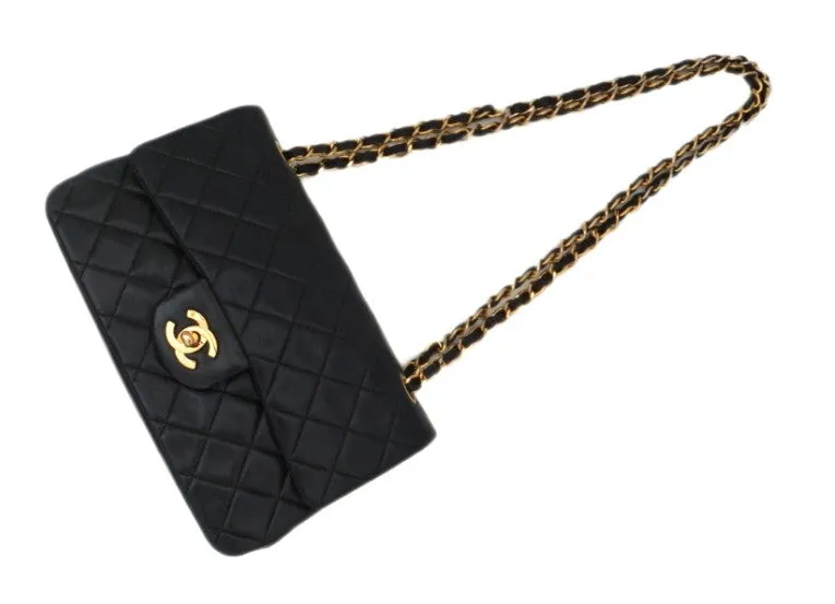 Authentic Chanel Vintage Black Lambskin 2.55 9” Flapover