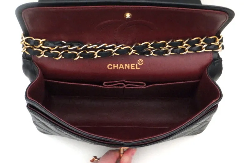 Authentic Chanel Vintage Black Lambskin 2.55 9” Flapover