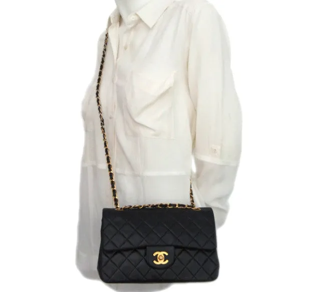 Authentic Chanel Vintage Black Lambskin 2.55 9” Flapover
