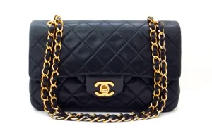 Authentic Chanel Vintage Black Lambskin 2.55 9” Flapover