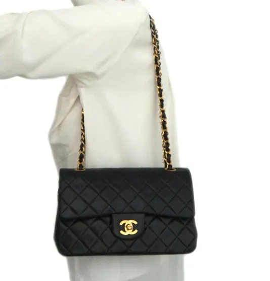 Authentic Chanel Vintage Black Lambskin 2.55 9” Flapover