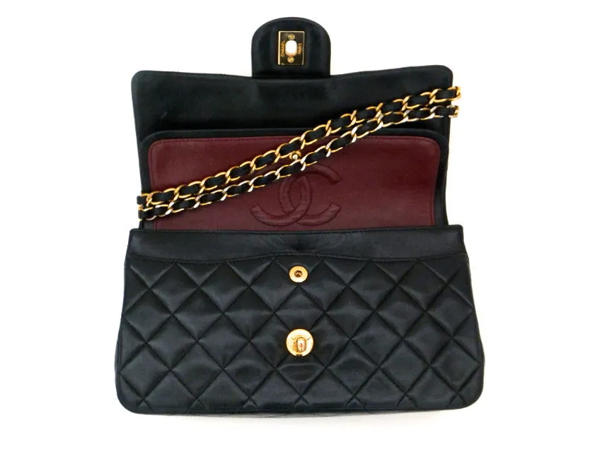 Authentic Chanel Vintage Black Lambskin 2.55 9” Flapover