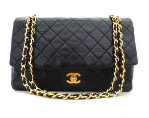 Authentic Chanel Vintage Large Black Quilted Flapover