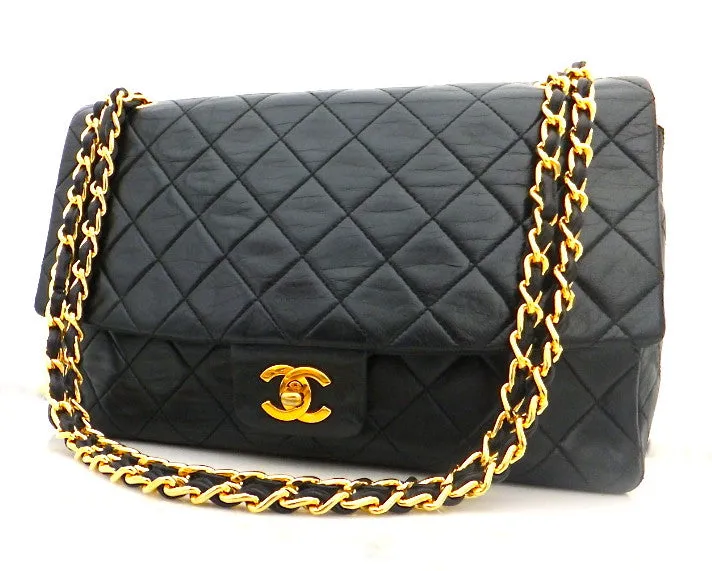 Authentic Chanel Vintage Large Black Quilted Flapover