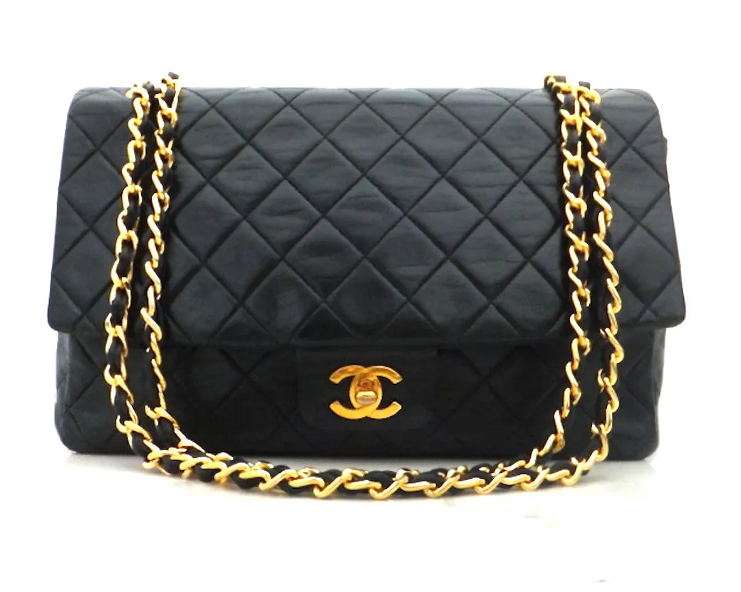 Authentic Chanel Vintage Large Black Quilted Flapover