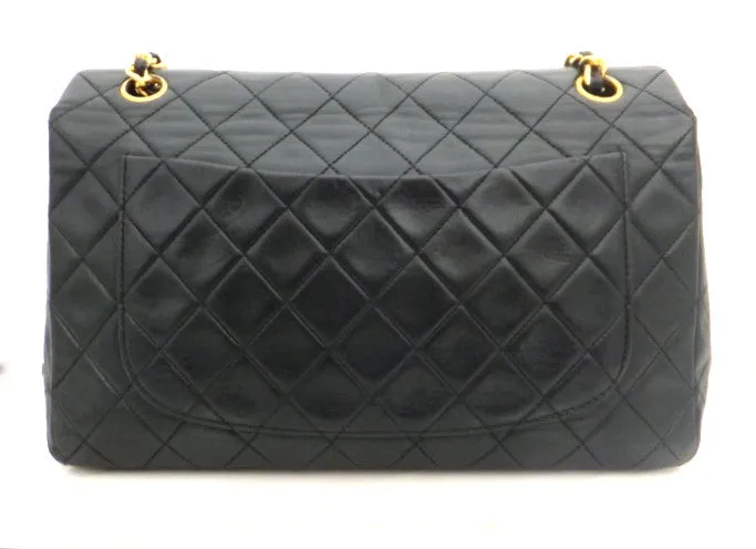Authentic Chanel Vintage Large Black Quilted Flapover