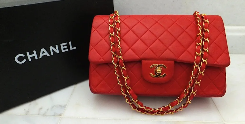Authentic Chanel Vintage Red Quilted 2.55 Flapover