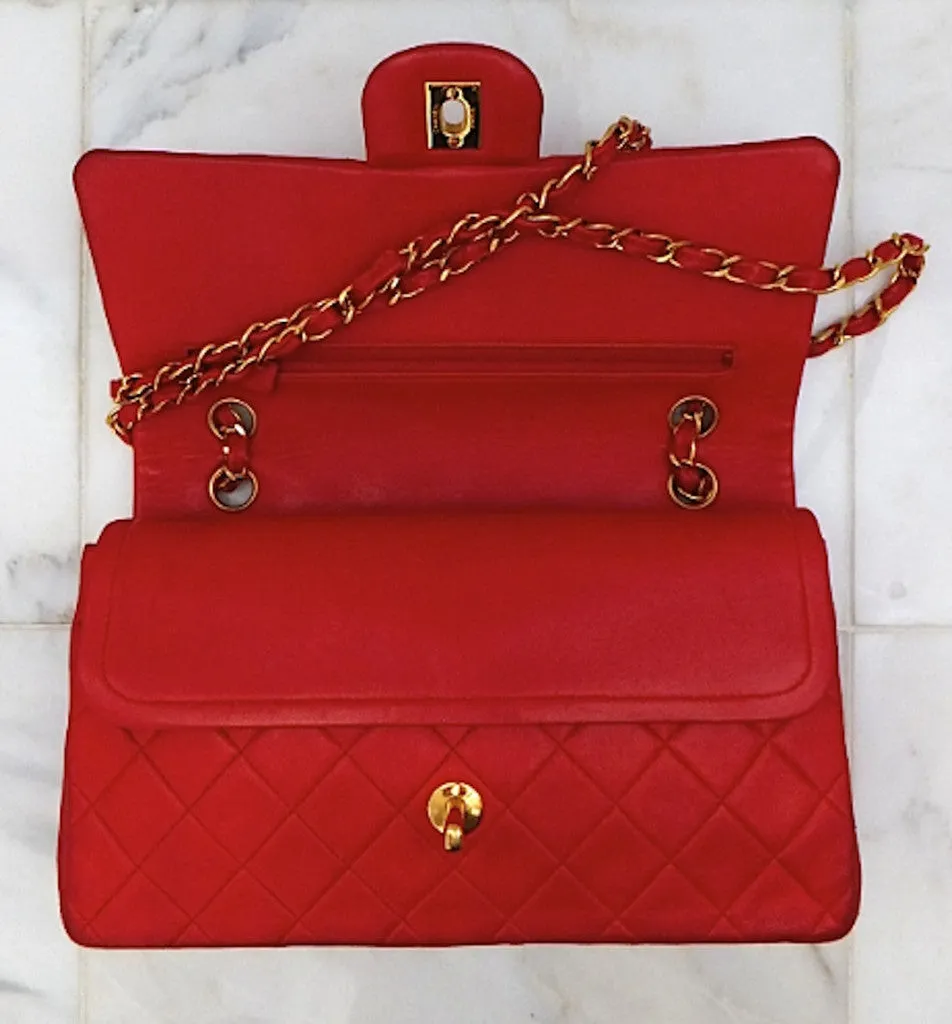 Authentic Chanel Vintage Red Quilted 2.55 Flapover