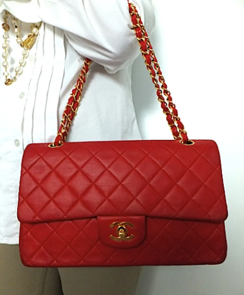 Authentic Chanel Vintage Red Quilted 2.55 Flapover