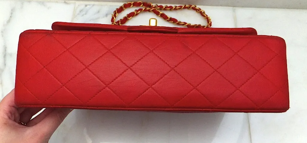 Authentic Chanel Vintage Red Quilted 2.55 Flapover