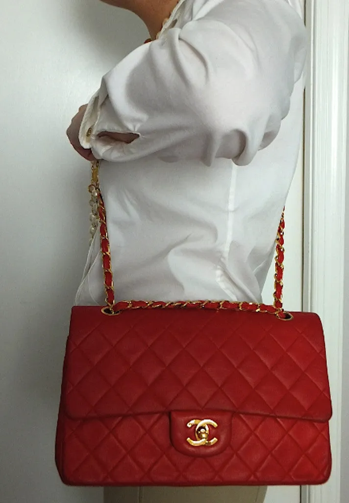 Authentic Chanel Vintage Red Quilted 2.55 Flapover