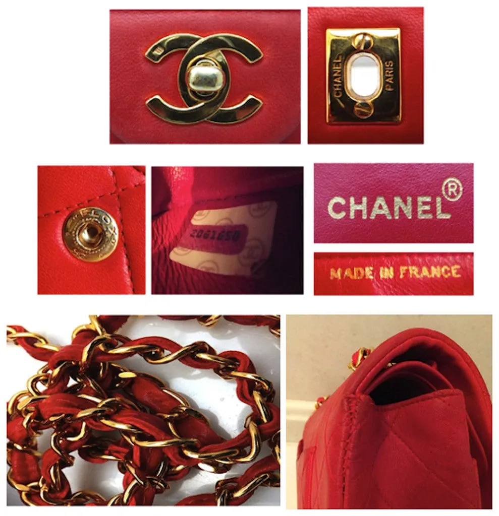 Authentic Chanel Vintage Red Quilted 2.55 Flapover