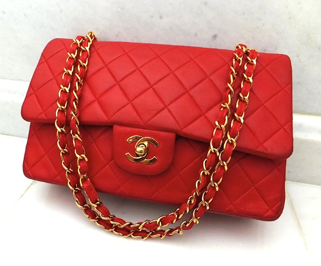 Authentic Chanel Vintage Red Quilted 2.55 Flapover