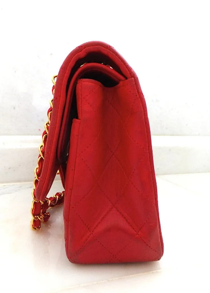 Authentic Chanel Vintage Red Quilted 2.55 Flapover