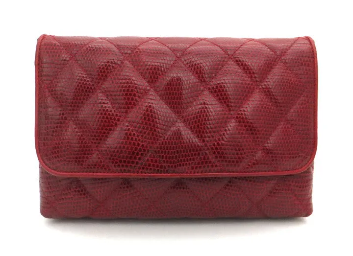 Authentic Chanel Vintage Red Rare Lizard Thick Jewelry Chain Flapover