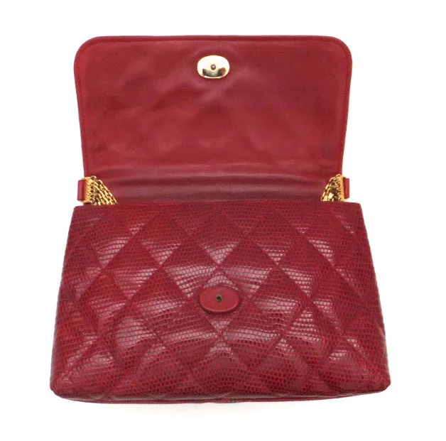 Authentic Chanel Vintage Red Rare Lizard Thick Jewelry Chain Flapover