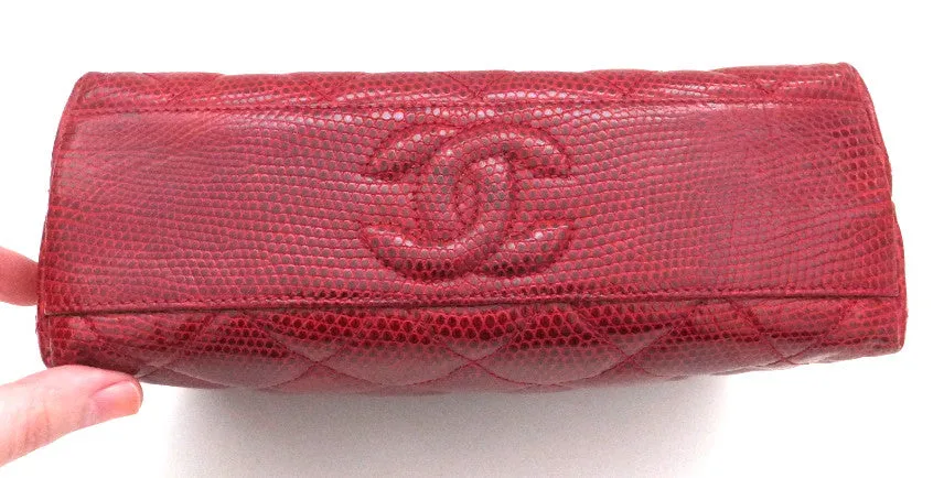 Authentic Chanel Vintage Red Rare Lizard Thick Jewelry Chain Flapover
